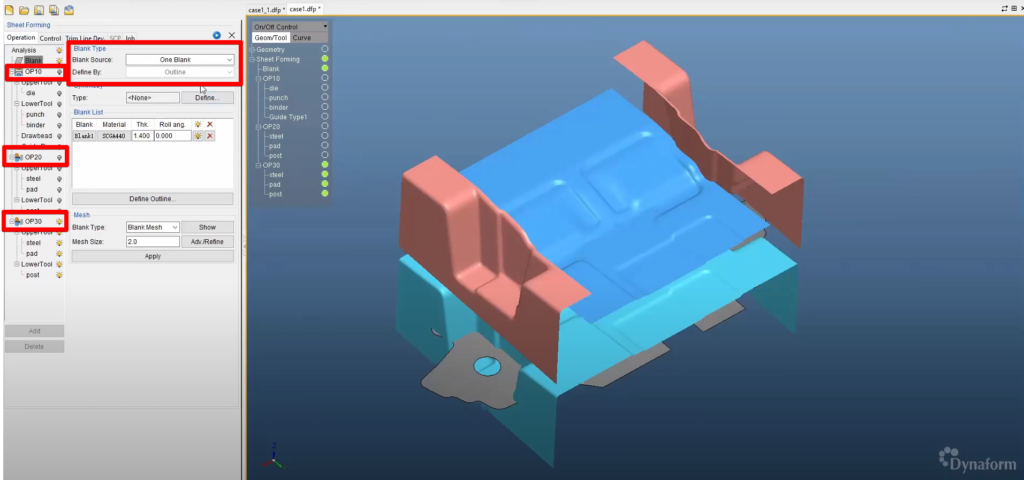 image of a multi-stage blank development simulation in dynaform