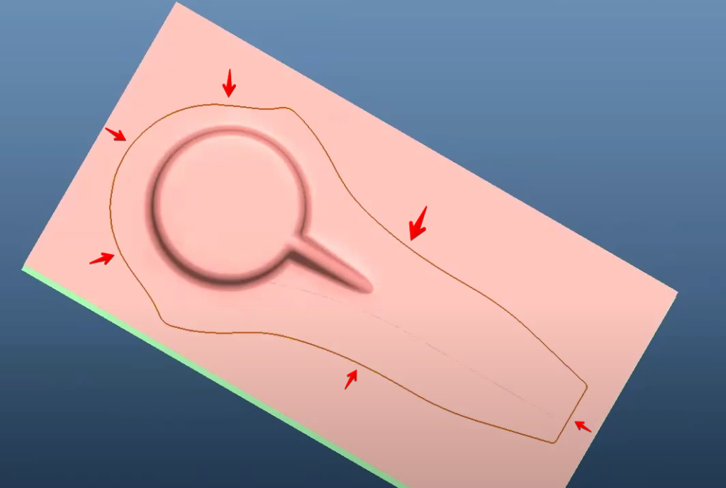 arrows pointing to a trim line in dynaform