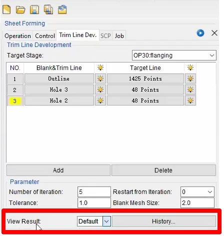 viewing simulation iteration results in dynaform's interface