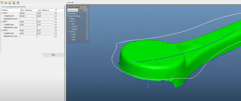 viewing the history of a simulation in dynaform