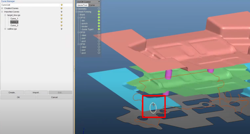 selecting the target hole outline in dynaform