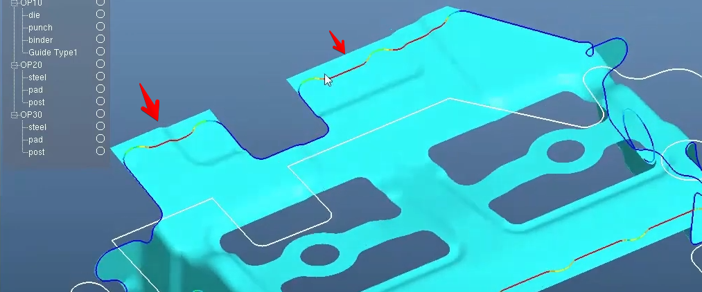 arrows pointing to areas of a blank that have not reached convergence with a target line