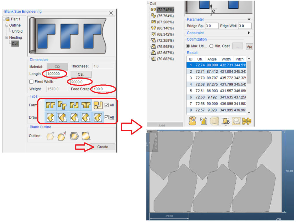 Define length, width, and lead feed scrap in Dynaform