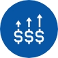 Icon of dollar signs with arrows increasing in length